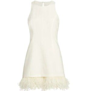 Cinq a Sept - White Catherine Feather-Trimmed Mini Dress - Size 2